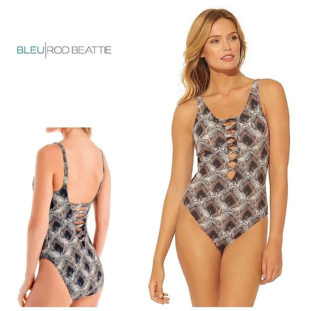 New. BLEU Rod Beattie snake print plunge swimsuit. Size 6. Retails $119